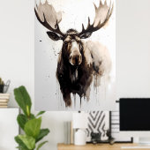 Moose Ink Painting Poster (Thuiskantoor)