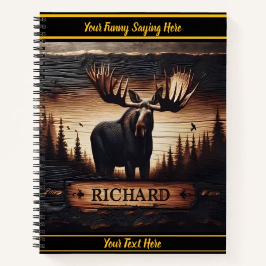 Moose is trots op zonsondergang in bos notitieboek (Voorkant)