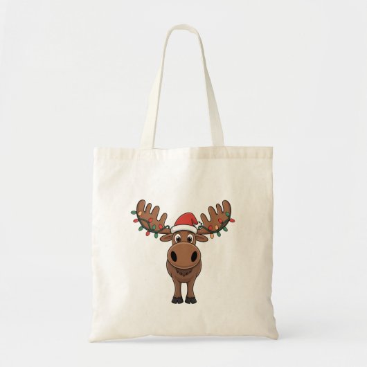 Moose Kerstboom Lights Funny Xmas Moose Lover Tote Bag (Voorkant)