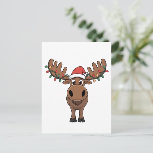 Moose Kerstboom Lights Funny Xmas Moose Lover Uitnodiging Briefkaart (Staand voorkant)