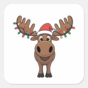 Moose Kerstboom Lights Funny Xmas Moose Lover Vierkante Sticker