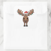 Moose Kerstboom Lights Funny Xmas Moose Lover Vierkante Sticker (Tas)