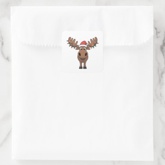 Moose Kerstboom Lights Funny Xmas Moose Lover Vierkante Sticker (Tas)