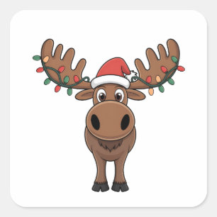 Moose Kerstboom Lights Funny Xmas Moose Lover Vierkante Sticker