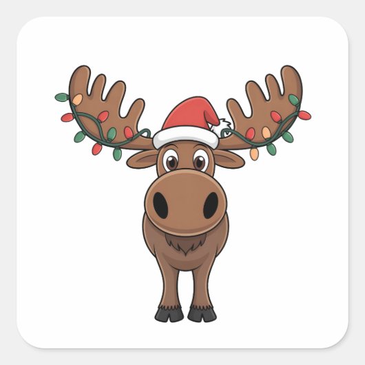 Moose Kerstboom Lights Funny Xmas Moose Lover Vierkante Sticker (Voorkant)