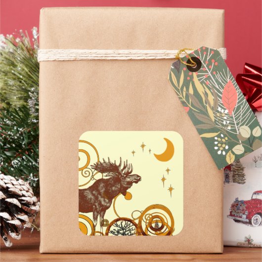 Moose Kerstmis Vierkante Sticker (Feestdagen)