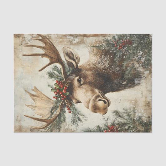 Moose Kerstmiskerstboom winterleeftijd Decoupage Tissuepapier (Voorkant)