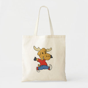 Moose kind wandelende cartoon   Kies achtergrondkl Tote Bag