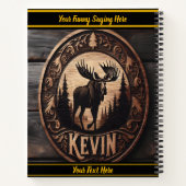 Moose kunst op donkere houten plaque notitieboek (Achterkant)