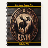 Moose kunst op donkere houten plaque notitieboek (Voorkant)