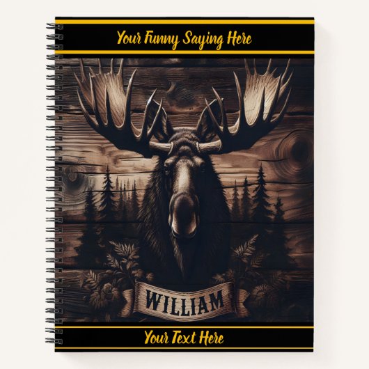 Moose kunst op rustieke houten achtergrond notitieboek (Voorkant)
