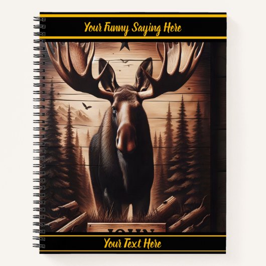 Moose kunstwerk in donkere houtstijl bij zonsonder notitieboek (Voorkant)