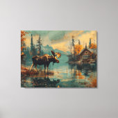 Moose Lake Cabin Herfst Foliage 32x24 Canvas Afdruk (Voorkant)