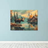 Moose Lake Cabin Herfst Foliage 32x24 Canvas Afdruk (Insitu (Houten vloer))