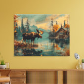 Moose Lake Cabin Herfst Foliage 32x24 Canvas Afdruk (Insitu (Woonkamer))