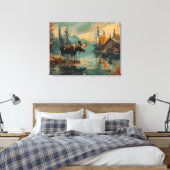 Moose Lake Cabin Herfst Foliage 32x24 Canvas Afdruk (Insitu (Slaapkamer))