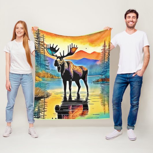 Moose Lake Sunset Majesty Fleece Deken (In situ)