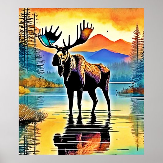 Moose Lake Sunset Majesty Poster (Voorkant)
