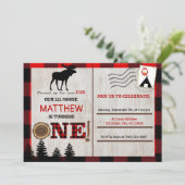 Moose Lumberjack Birthday Invitation Briefkaart (Staand voorkant)