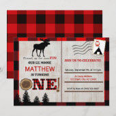 Moose Lumberjack Birthday Invitation Briefkaart (Voorkant / Achterkant)