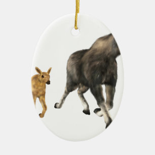 Moose mama en Baby Keramisch Ornament