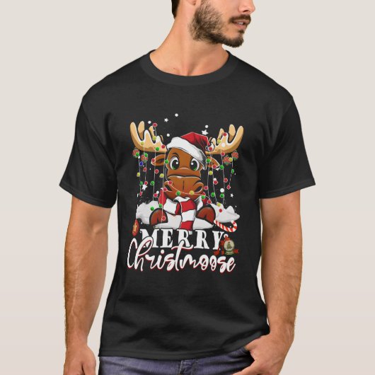 Moose Merry Christmoose Moose Tree Light Lelijk T-shirt (Voorkant)