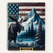 Moose met bergen en vlaggetje achtergrond notitieboek (Voorkant)