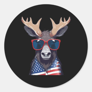 Moose met patriottische Amerikaanse vlag Amerikaan Ronde Sticker