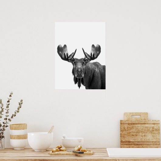 Moose Modern Portret zwart wit Poster (Keuken)