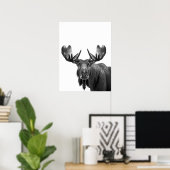 Moose Modern Portret zwart wit Poster (Thuiskantoor)