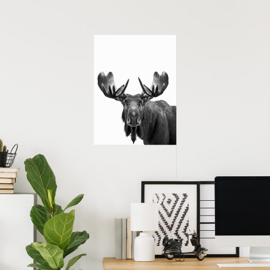 Moose Modern Portret zwart wit Poster (Thuiskantoor)