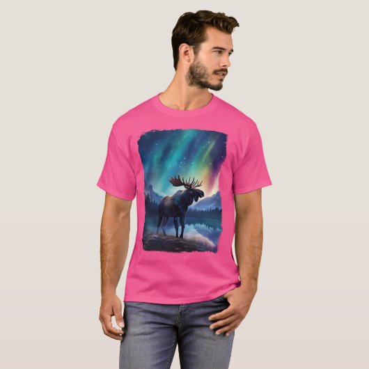 Moose Northern Light Aurora Borealis Scenery Mount T-shirt (Voorkant volledig)