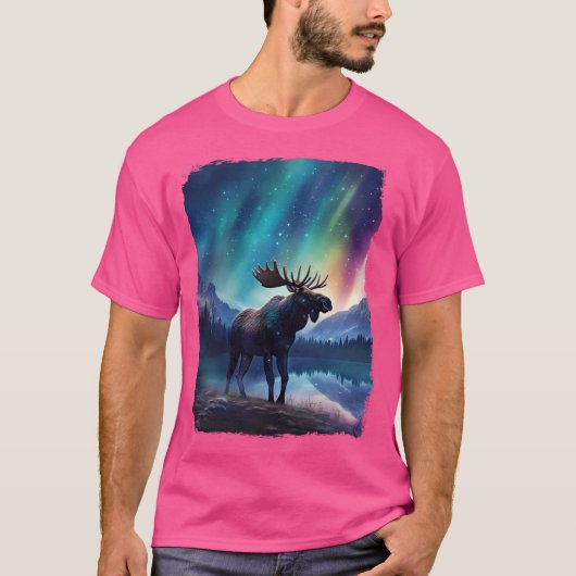 Moose Northern Light Aurora Borealis Scenery Mount T-shirt (Voorkant)