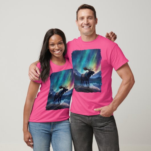 Moose Northern Light Aurora Borealis Scenery Mount T-shirt (Unisex)