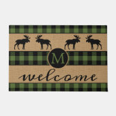 Moose on Green Black Buffalo Check Pset Pattern Deurmat (Voorkant)