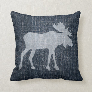 Moose op Denim Kussen