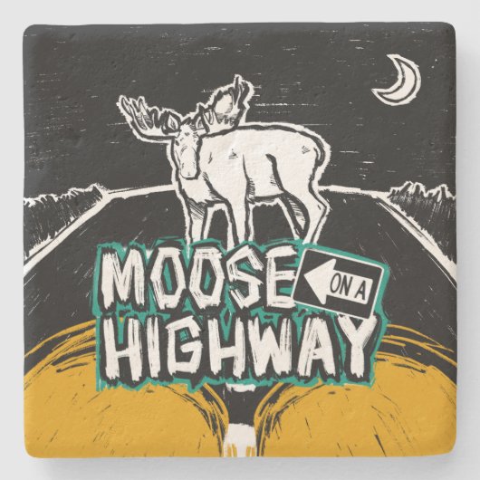Moose op een Highway Onderzetter (Voorkant)