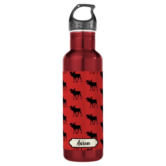 Moose Pattern Pset Red en Black Waterfles (Voorkant)