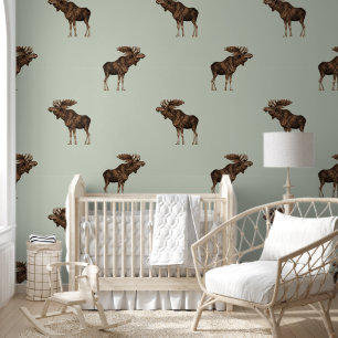 Moose Pattern Sage Groen Man Grot Behang