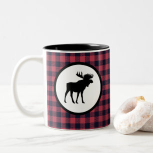 Moose Plaid Wilderness Mountain Tweekleurige Koffiemok