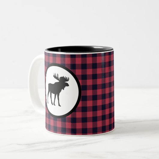 Moose Plaid Wilderness Mountain Tweekleurige Koffiemok (Voorkant links)