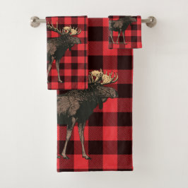 Moose Red Black Pset Patroon Bad Handdoek