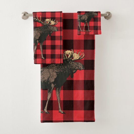 Moose Red Black Pset Patroon Bad Handdoek (Insitu)