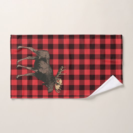 Moose Red Black Pset Patroon Bad Handdoek (Handdoek)