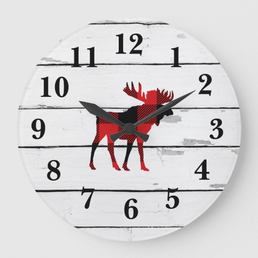 Moose Red Check Shiplap Rustiek Decor Grote Klok (Voorkant)