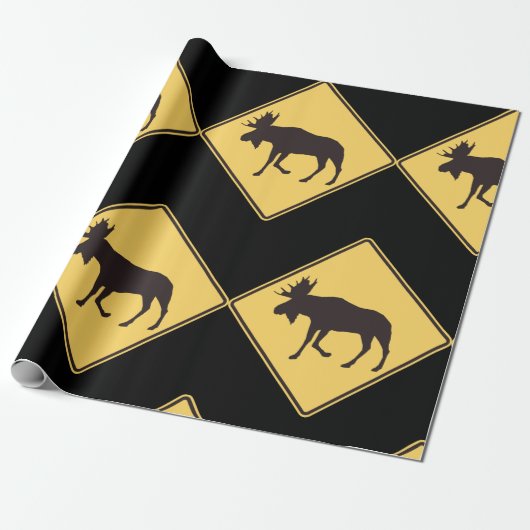 Moose Road Sign Cadeaupapier (Uitgerold)