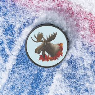 Moose rode esdoornbladeren hockey puck