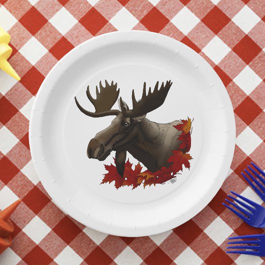 Moose rode esdoornbladeren papieren bordje
