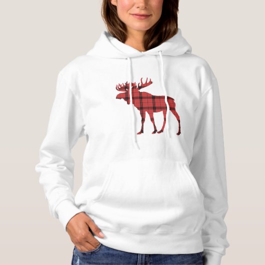 Moose Rood en Zwart Plaid Tartan Winterpatroon Hoodie (Voorkant)