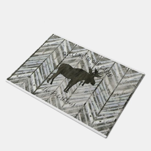 Moose Rustic Lodge Mountain Welkom Cabin Name Deurmat (Schuin)